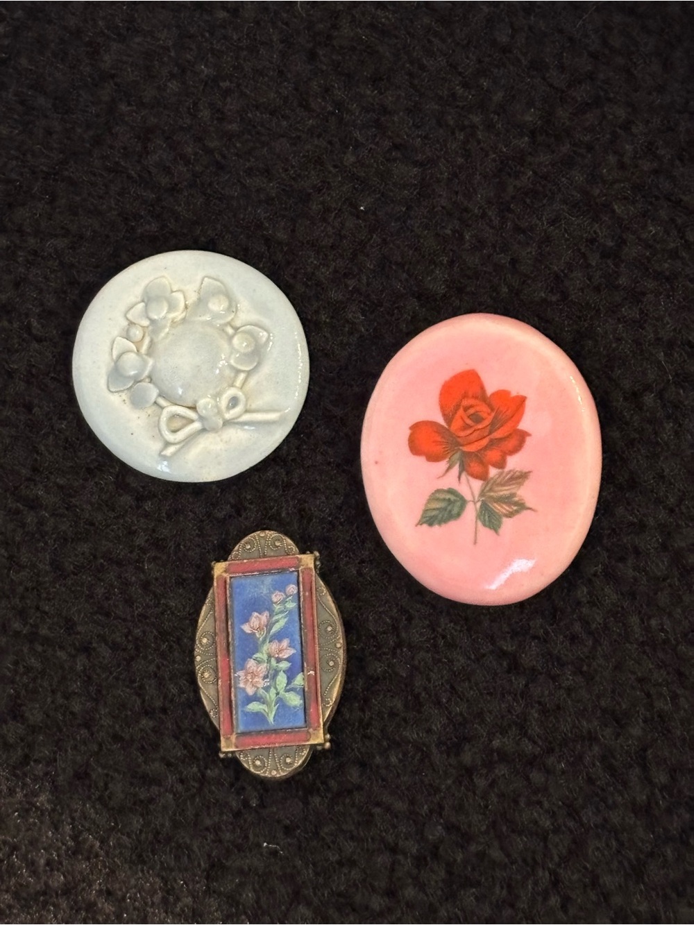 Vintage Brooch Lot Set of 3 Dion Signed Rose Luco Hat Flower Collection